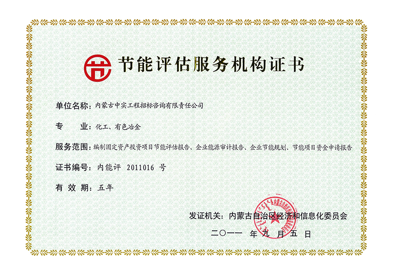 节能评估服务机构证书